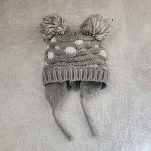 Wippette Infant Gray White Polka Dot Knit Trapper Hat Pom Pom